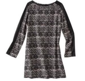 Mossimo Faux Lace Print Black Shift Long Sleeve Dress Small Medium Zip Back 8